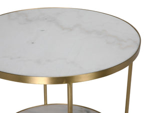 Noir Rivoli Side Table - Elegant Bianco Crown Marble & Antique Brass Accent for Modern Living Spaces GTAB278MB