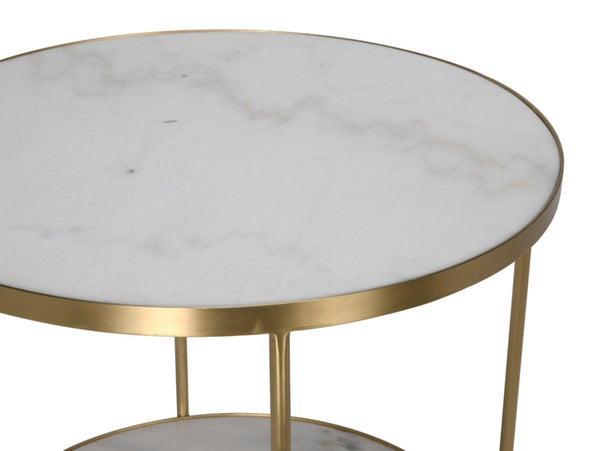 Noir Rivoli Side Table - Elegant Bianco Crown Marble & Antique Brass Accent for Modern Living Spaces GTAB278MB