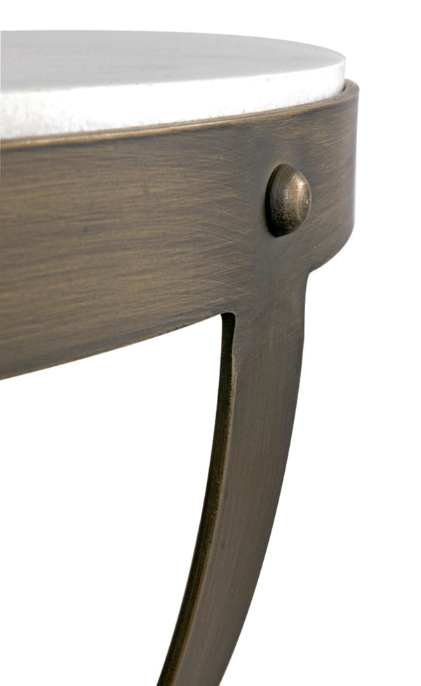 Noir Byron Side Table - Elegant Bianco Crown Marble with Industrial Iron Base for Modern Living Spaces Aged Brass GTAB286AB