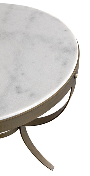 Noir Byron Side Table - Elegant Bianco Crown Marble with Industrial Iron Base for Modern Living Spaces Aged Brass GTAB286AB