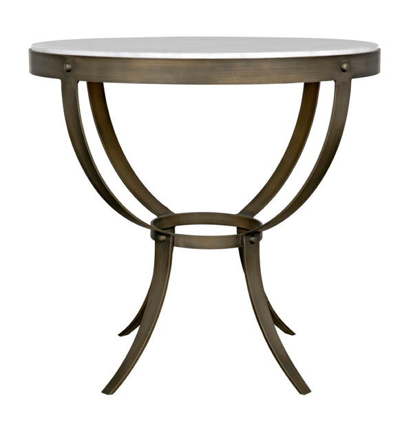 Noir Byron Side Table - Elegant Bianco Crown Marble with Industrial Iron Base for Modern Living Spaces Aged Brass GTAB286AB