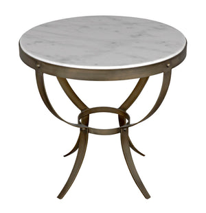 Noir Byron Side Table - Elegant Bianco Crown Marble with Industrial Iron Base for Modern Living Spaces Aged Brass GTAB286AB