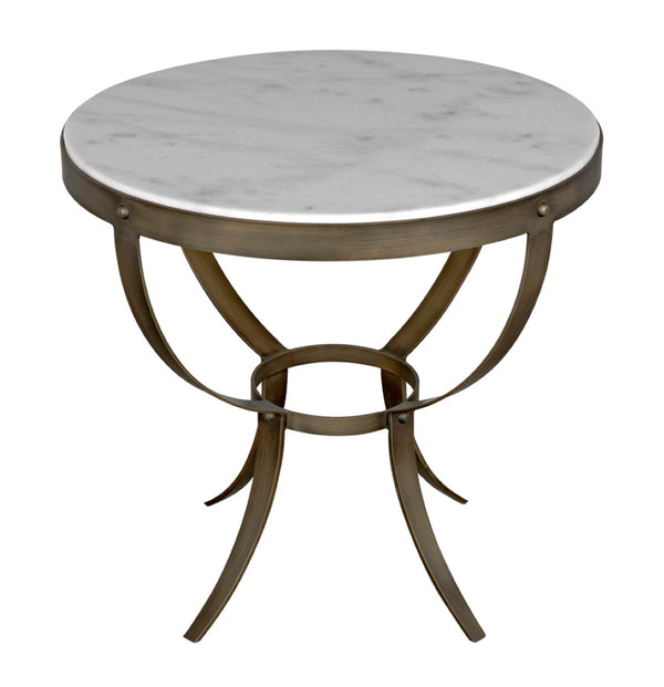 Noir Byron Side Table - Elegant Bianco Crown Marble with Industrial Iron Base for Modern Living Spaces Aged Brass GTAB286AB