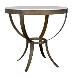 Noir Byron Side Table - Elegant Bianco Crown Marble with Industrial Iron Base for Modern Living Spaces Aged Brass GTAB286AB