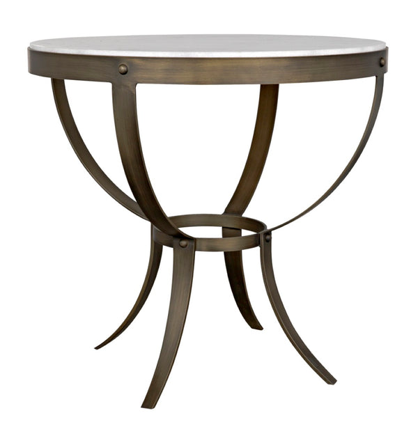 Noir Byron Side Table - Elegant Bianco Crown Marble with Industrial Iron Base for Modern Living Spaces Aged Brass GTAB286AB