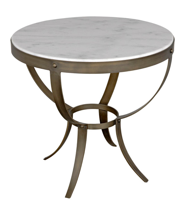 Noir Byron Side Table - Elegant Bianco Crown Marble with Industrial Iron Base for Modern Living Spaces Aged Brass GTAB286AB