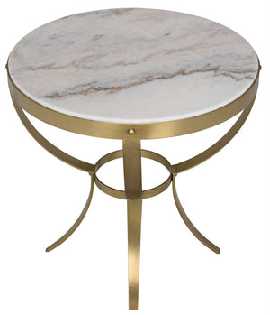 Noir Byron Side Table - Elegant Bianco Crown Marble with Industrial Iron Base for Modern Living Spaces Antique Brass GTAB286MB