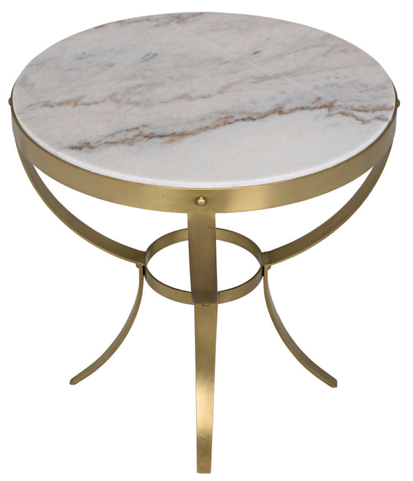 Noir Byron Side Table - Elegant Bianco Crown Marble with Industrial Iron Base for Modern Living Spaces Antique Brass GTAB286MB