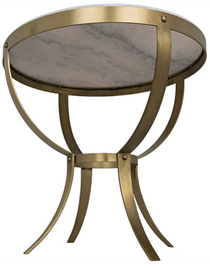 Noir Byron Side Table - Elegant Bianco Crown Marble with Industrial Iron Base for Modern Living Spaces Antique Brass GTAB286MB
