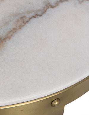 Noir Byron Side Table - Elegant Bianco Crown Marble with Industrial Iron Base for Modern Living Spaces Antique Brass GTAB286MB