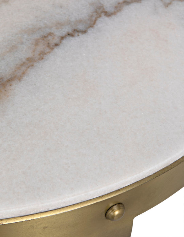 Noir Byron Side Table - Elegant Bianco Crown Marble with Industrial Iron Base for Modern Living Spaces Antique Brass GTAB286MB