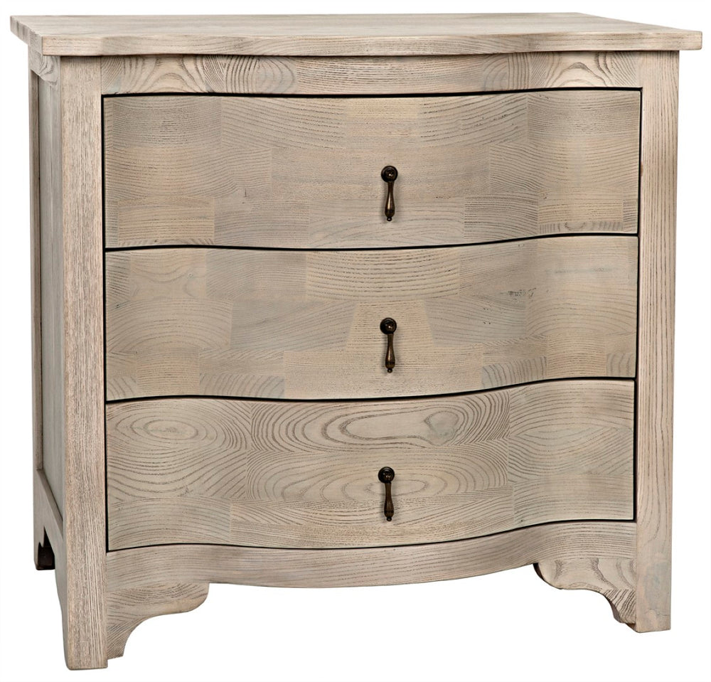 Noir Curved Elegance: Vintage Gray Side Table with Graceful Drawers for Modern & Traditional Spaces GTAB290VGR