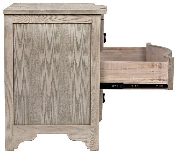 Noir Curved Elegance: Vintage Gray Side Table with Graceful Drawers for Modern & Traditional Spaces GTAB290VGR