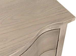 Noir Curved Elegance: Vintage Gray Side Table with Graceful Drawers for Modern & Traditional Spaces GTAB290VGR