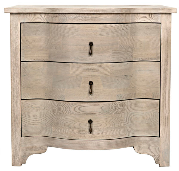 Noir Curved Elegance: Vintage Gray Side Table with Graceful Drawers for Modern & Traditional Spaces GTAB290VGR