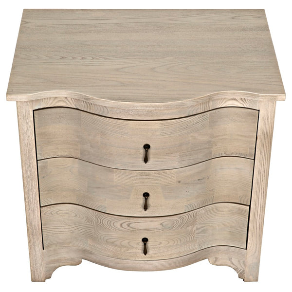 Noir Curved Elegance: Vintage Gray Side Table with Graceful Drawers for Modern & Traditional Spaces GTAB290VGR