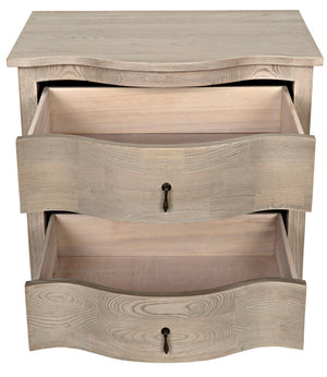 Noir Curved Elegance: Vintage Gray Side Table with Graceful Drawers for Modern & Traditional Spaces GTAB290VGR