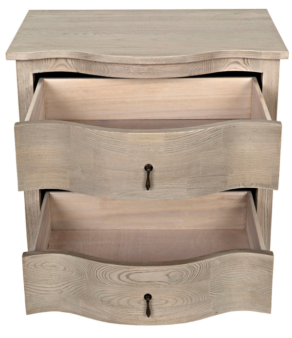 Noir Curved Elegance: Vintage Gray Side Table with Graceful Drawers for Modern & Traditional Spaces GTAB290VGR
