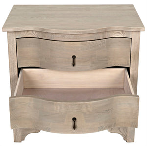 Noir Curved Elegance: Vintage Gray Side Table with Graceful Drawers for Modern & Traditional Spaces GTAB290VGR
