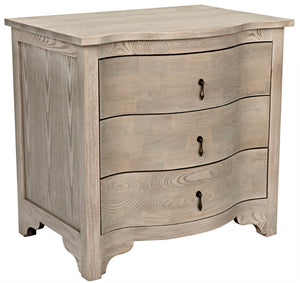 Noir Curved Elegance: Vintage Gray Side Table with Graceful Drawers for Modern & Traditional Spaces GTAB290VGR