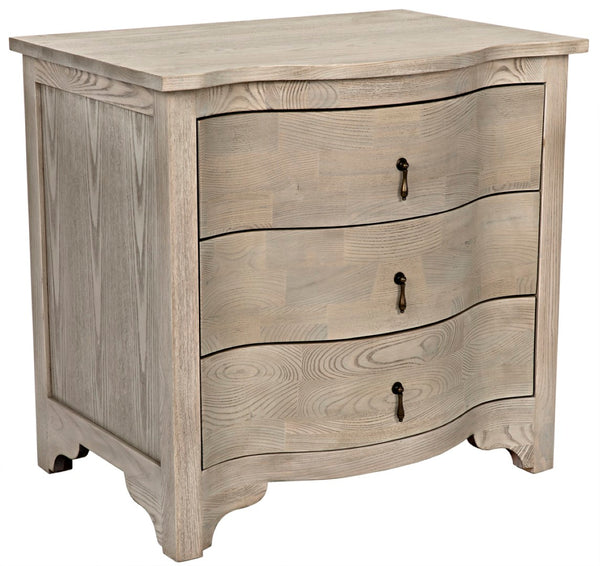Noir Curved Elegance: Vintage Gray Side Table with Graceful Drawers for Modern & Traditional Spaces GTAB290VGR