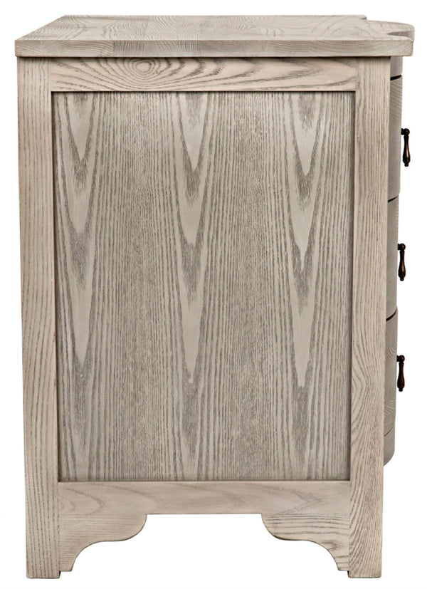 Noir Curved Elegance: Vintage Gray Side Table with Graceful Drawers for Modern & Traditional Spaces GTAB290VGR