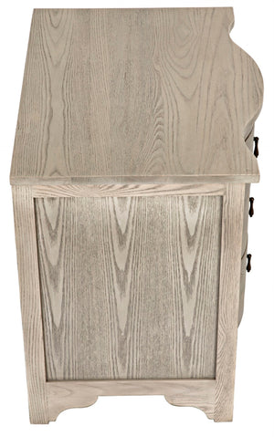 Noir Curved Elegance: Vintage Gray Side Table with Graceful Drawers for Modern & Traditional Spaces GTAB290VGR