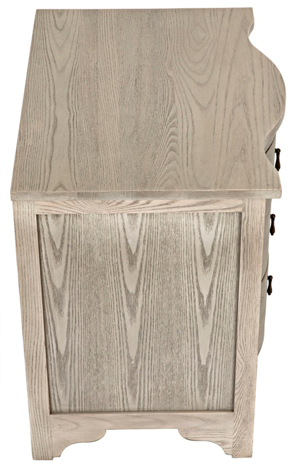 Noir Curved Elegance: Vintage Gray Side Table with Graceful Drawers for Modern & Traditional Spaces GTAB290VGR