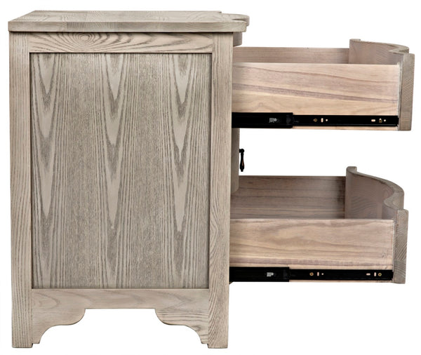 Noir Curved Elegance: Vintage Gray Side Table with Graceful Drawers for Modern & Traditional Spaces GTAB290VGR