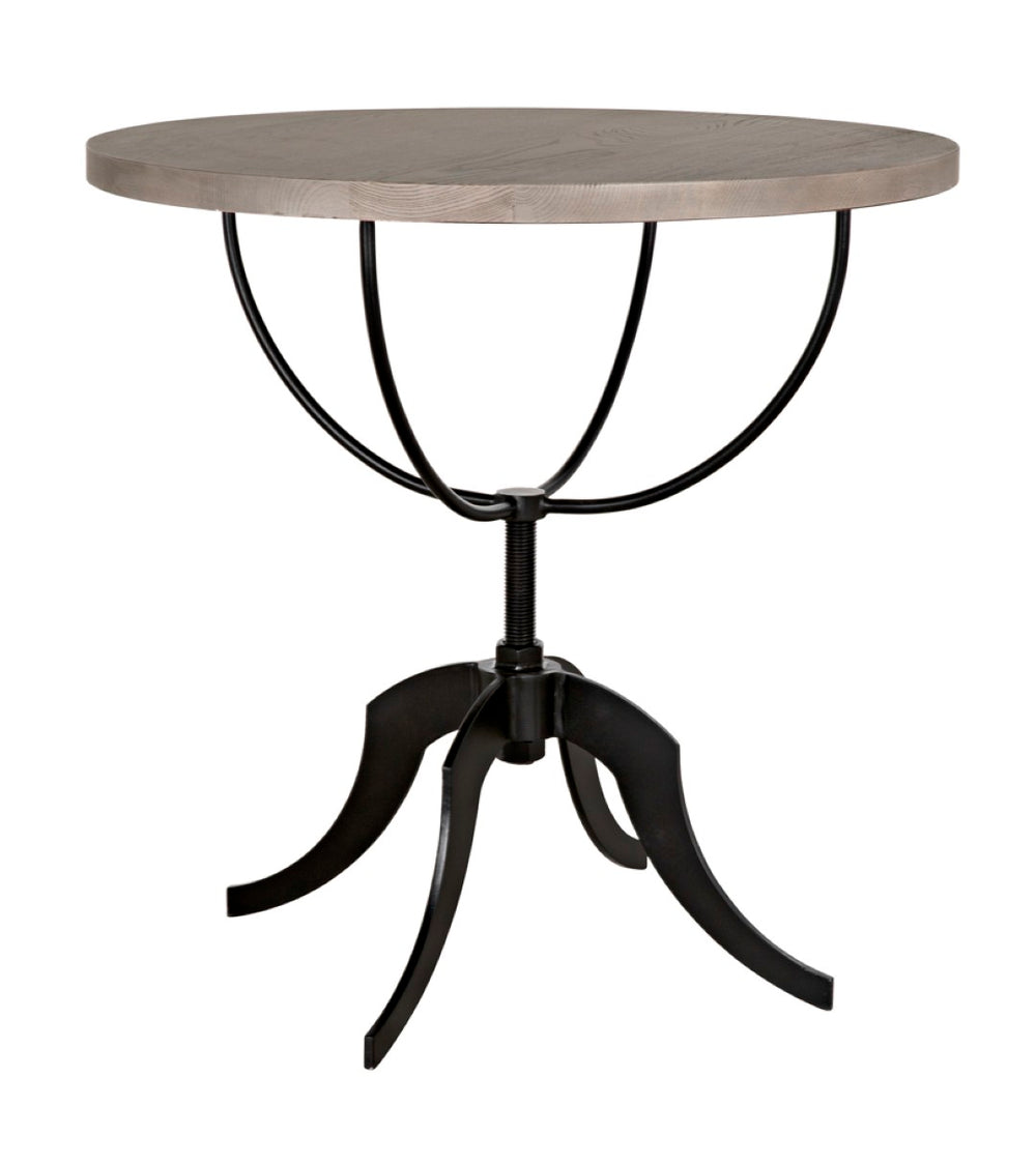 Noir Wine Table with Adjustable Height Base - Vintage-Inspired Elm Top & Elegant Metal Legs for Any Space GTAB291VGR