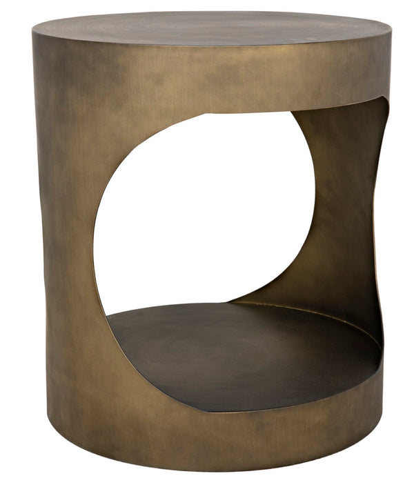 Noir Eclipse Round Side Table - Modern Iron Accent for Living Room, Bedroom, or Entryway Decor Delight Aged Brass GTAB302AB