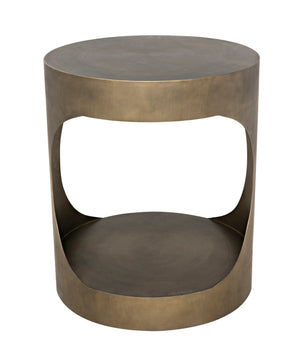 Noir Eclipse Round Side Table - Modern Iron Accent for Living Room, Bedroom, or Entryway Decor Delight Aged Brass GTAB302AB