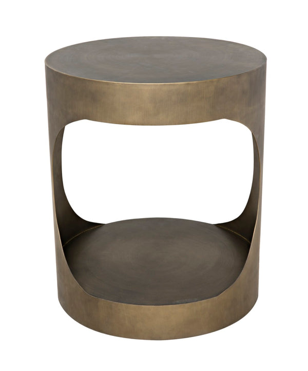 Noir Eclipse Round Side Table - Modern Iron Accent for Living Room, Bedroom, or Entryway Decor Delight Aged Brass GTAB302AB