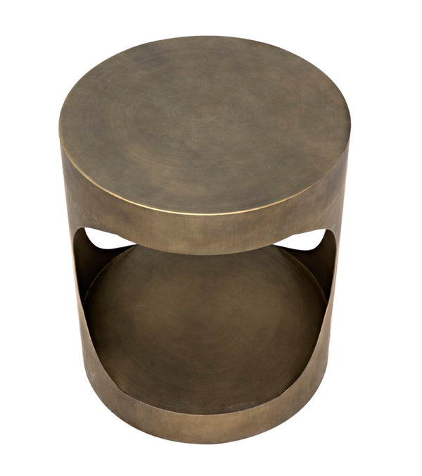 Noir Eclipse Round Side Table - Modern Iron Accent for Living Room, Bedroom, or Entryway Decor Delight Aged Brass GTAB302AB