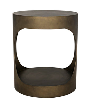 Noir Eclipse Round Side Table - Modern Iron Accent for Living Room, Bedroom, or Entryway Decor Delight Aged Brass GTAB302AB