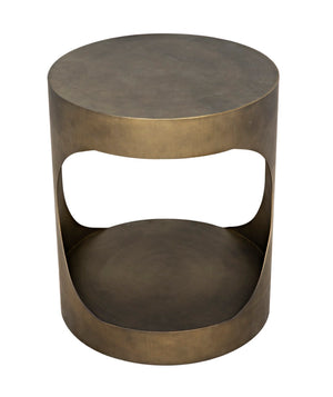 Noir Eclipse Round Side Table - Modern Iron Accent for Living Room, Bedroom, or Entryway Decor Delight Aged Brass GTAB302AB