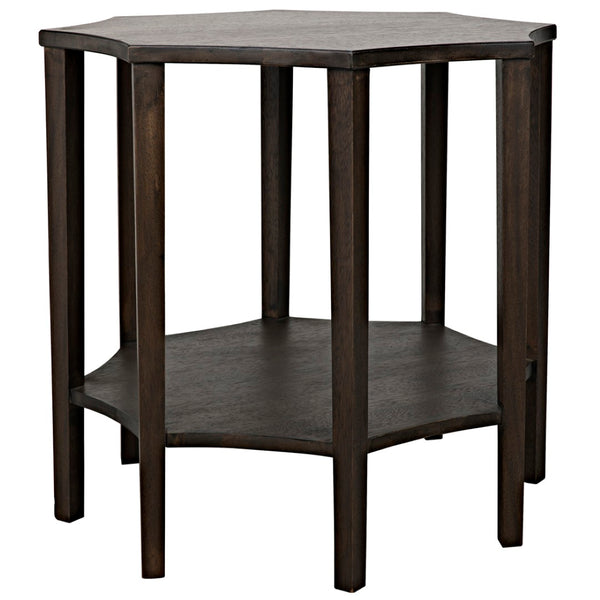 Noir Ariana Side Table - Elegant Octagonal Design for Modern Living Rooms and Bedrooms, Durable & Stylish Ebony Walnut GTAB335EB