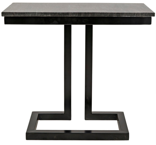 Noir Alonzo Side Table - Artisan-Crafted Night Snow Marble with Contemporary Iron Frame for Modern Spaces Matte Black GTAB359-ML