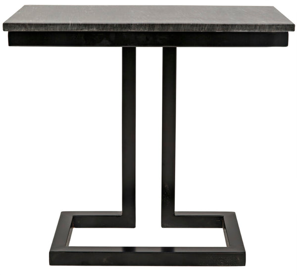 Noir Alonzo Side Table - Artisan-Crafted Night Snow Marble with Contemporary Iron Frame for Modern Spaces Matte Black GTAB359-ML