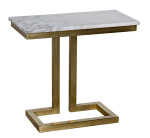 Noir Alonzo Side Table - Artisan-Crafted Night Snow Marble with Contemporary Iron Frame for Modern Spaces Antique Brass GTAB359MB