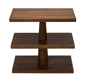 Noir Fatima Side Table - Handcrafted Dark Walnut Beauty with Rustic Charm and Versatile 3-Shelf Storage GTAB382DW