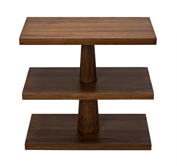 Noir Fatima Side Table - Handcrafted Dark Walnut Beauty with Rustic Charm and Versatile 3-Shelf Storage GTAB382DW