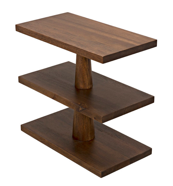 Noir Fatima Side Table - Handcrafted Dark Walnut Beauty with Rustic Charm and Versatile 3-Shelf Storage GTAB382DW