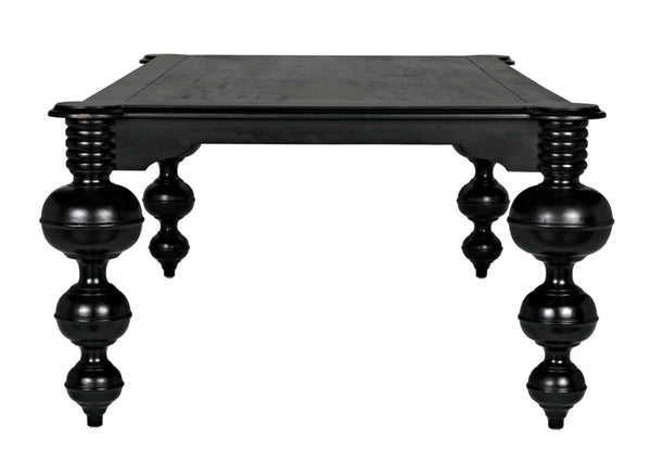 Noir Claudio Dining Table - Solid Mahogany, Hand-Rubbed Black Finish, Perfect for Formal Gatherings & More GTAB473HB