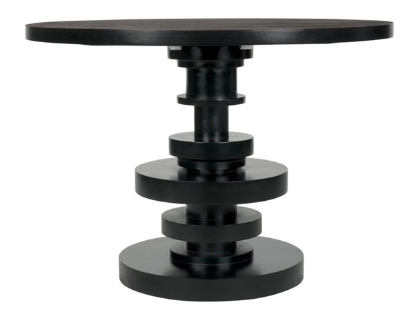 Noir Corum Round Table - Hand-Rubbed Black Mahogany Dining Table for Classic & Modern Interiors GTAB544HB