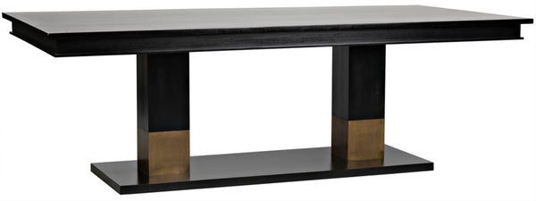 Noir Ravenko Dining Table - Handcrafted Black Mahogany with Brass Accents for Modern Dining Elegance GTAB551HB