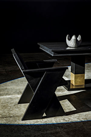 Noir Ravenko Dining Table - Handcrafted Black Mahogany with Brass Accents for Modern Dining Elegance GTAB551HB