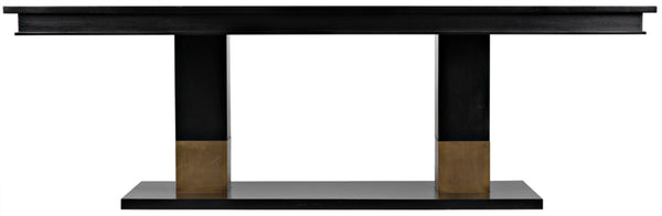 Noir Ravenko Dining Table - Handcrafted Black Mahogany with Brass Accents for Modern Dining Elegance GTAB551HB