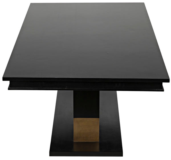 Noir Ravenko Dining Table - Handcrafted Black Mahogany with Brass Accents for Modern Dining Elegance GTAB551HB