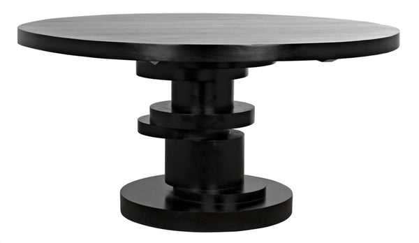 Noir Hugo Dining Table – Hand-Carved Mahogany with Sculptural Base for Elegant Dining Spaces, 60" Hand Rubbed Black GTAB558HB